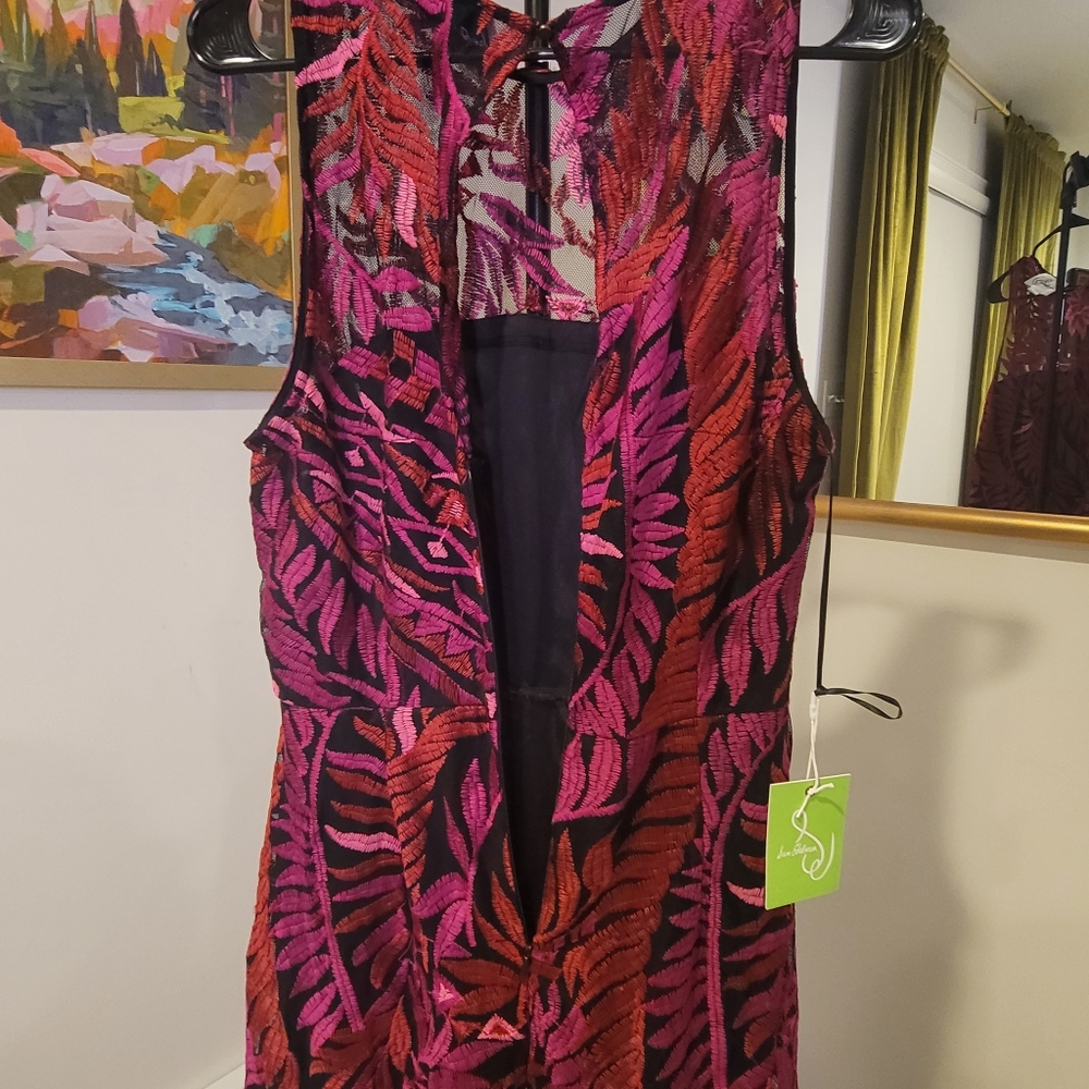 NWT SAM EDELMAN Laurel Leaf Embroidered Midi Dress Dark Pink Size 14 - Picture 12 of 14